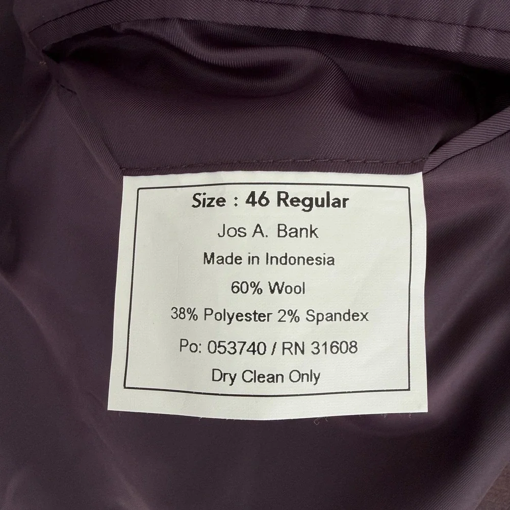 Jos A Bank Blazer Mens 46R Purple Plaid Wool Blend Sport Coat Dinner Jacket